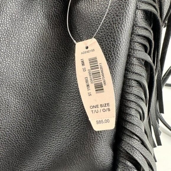 Victoria's Secret Black Faux Leather Adjustable Fringe Large Sling Backpack NEW - Picture 5 of 7